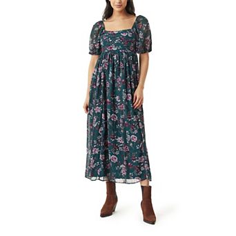 Juniors' WallFlower Pleated Bodice Puff Sleeve Maxi Dress