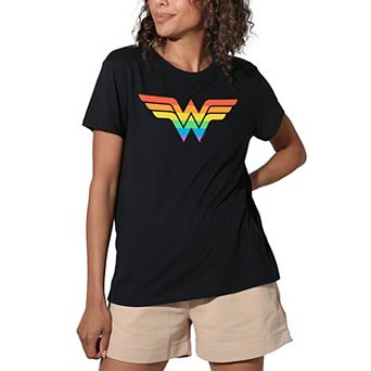 Juniors' DC Comics Wonder Woman Rainbow Logo Graphic Tee