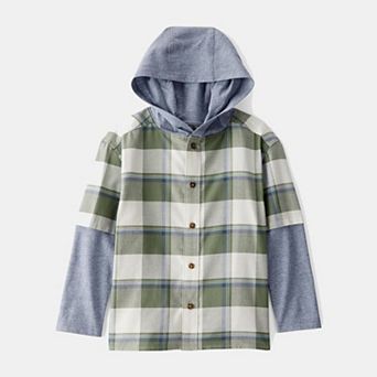Boys 4-14 Carter's Layered-Look Button-Down Hooded Tee