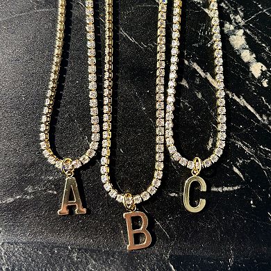 Adornia 14k Gold Plated Tennis Necklace with Initial Charm