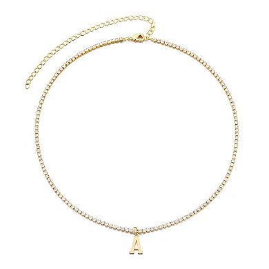 Adornia 14k Gold Plated Tennis Necklace with Initial Charm