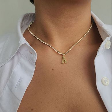 Adornia 14k Gold Plated Tennis Necklace with Initial Charm