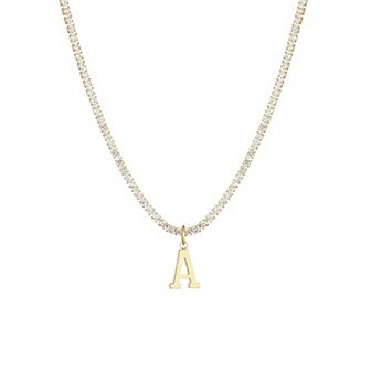 Adornia 14k Gold Plated Tennis Necklace with Initial Charm
