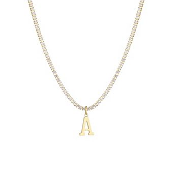 Adornia 14k Gold Plated Tennis Necklace with Initial Charm