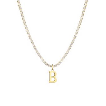 Adornia 14k Gold Plated Tennis Necklace with Initial Charm