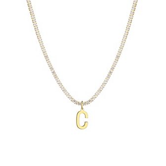 Adornia 14k Gold Plated Tennis Necklace with Initial Charm