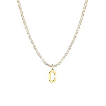 Adornia 14k Gold Plated Tennis Necklace with Initial Charm