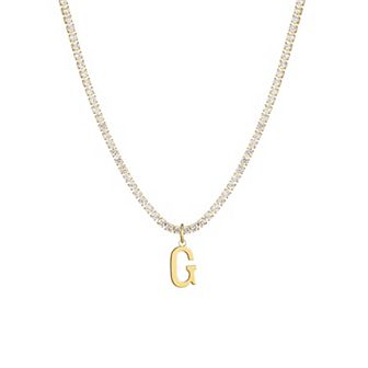 Adornia 14k Gold Plated Tennis Necklace with Initial Charm