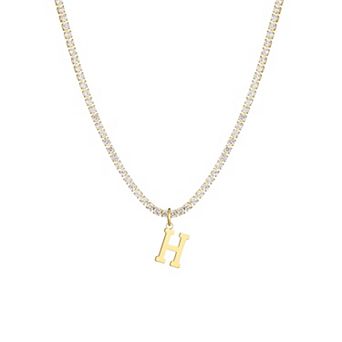 Adornia 14k Gold Plated Tennis Necklace with Initial Charm