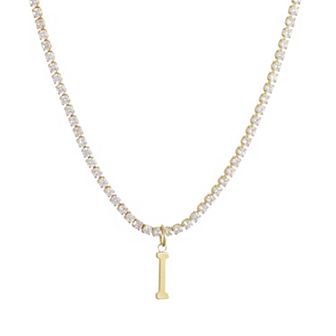Adornia 14k Gold Plated Tennis Necklace with Initial Charm