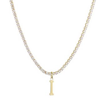 Adornia 14k Gold Plated Tennis Necklace with Initial Charm