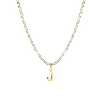 Adornia 14k Gold Plated Tennis Necklace with Initial Charm