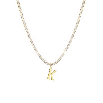 Adornia 14k Gold Plated Tennis Necklace with Initial Charm