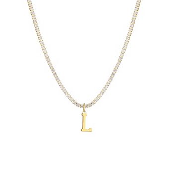 Adornia 14k Gold Plated Tennis Necklace with Initial Charm