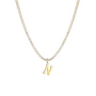 Adornia 14k Gold Plated Tennis Necklace with Initial Charm