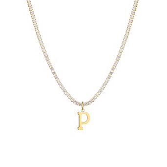 Adornia 14k Gold Plated Tennis Necklace with Initial Charm