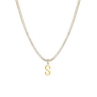 Adornia 14k Gold Plated Tennis Necklace with Initial Charm