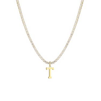 Adornia 14k Gold Plated Tennis Necklace with Initial Charm