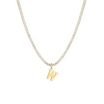 Adornia 14k Gold Plated Tennis Necklace with Initial Charm