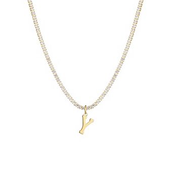 Adornia 14k Gold Plated Tennis Necklace with Initial Charm