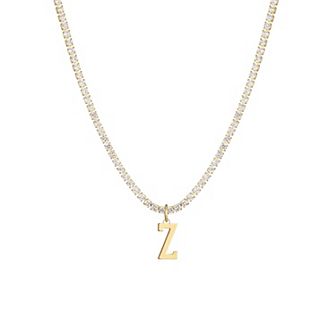 Adornia 14k Gold Plated Tennis Necklace with Initial Charm