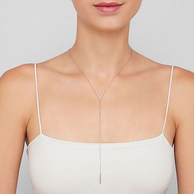 Adornia Rhodium Plated Crystal Y Lariat Necklace