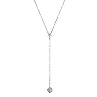 Adornia Rhodium Plated Star & Heart Y-Necklace