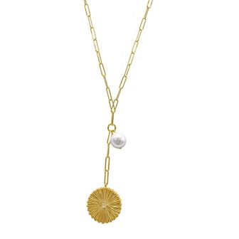 Adornia 14k Gold Plated Sunburst Cultured Pearl Pendant Y-Necklace