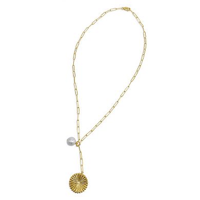 Adornia 14k Gold Plated Sunburst Cultured Pearl Pendant Y- Necklace
