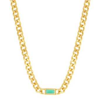 KIRO 14k Gold Plated Curb Chain Necklace with Gemstone