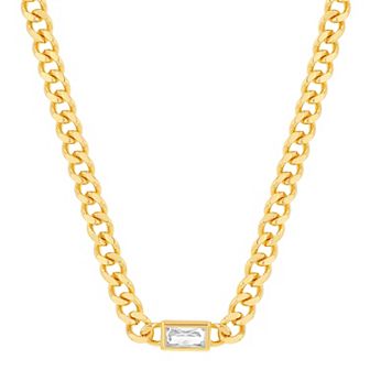 KIRO 14k Gold Plated Curb Chain Necklace with Gemstone