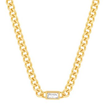 KIRO 14k Gold Plated Curb Chain Necklace with Gemstone