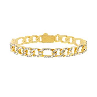 KIRO Gold-Tone Figaro Chain Bracelet with Crystals