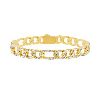 KIRO Gold-Tone Figaro Chain Bracelet with Crystals