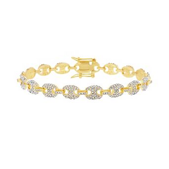 KIRO Gold-Tone Puffed Mariner Chain Bracelet with Crystals