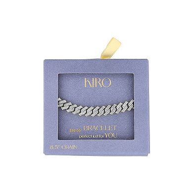 Men's KIRO Silver Tone Curb Chain Crystal Bracelet