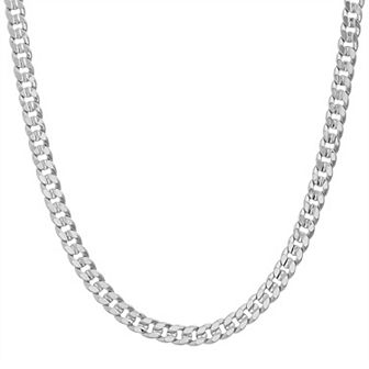 KIRO Fine Silver Plated 7.4mm Curb Chain Necklace