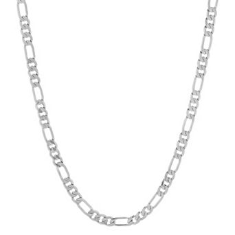 KIRO Fine Silver Plated 7.4mm Figaro Chain Necklace