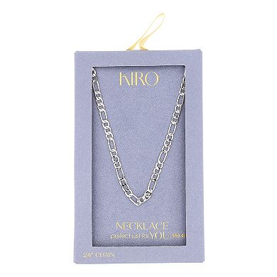 KIRO Fine Silver Plated 7.4mm Figaro Chain Necklace