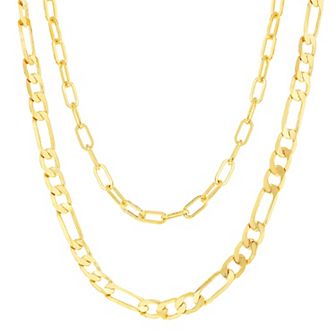 Men's KIRO Layered Chain Necklace with Paperclip & Figaro Links