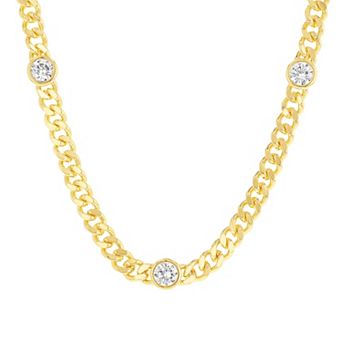 KIRO 14k Gold Plated 5mm Curb Chain Necklace With Cubic Zirconia Stations