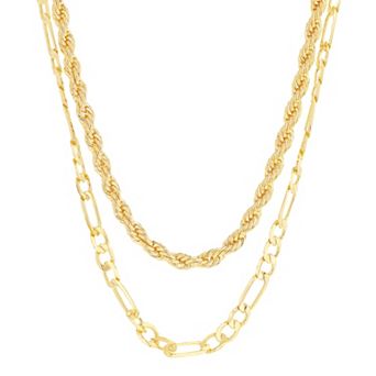 KIRO 14k Gold Plated Rope & Figaro Layered Chain Necklace