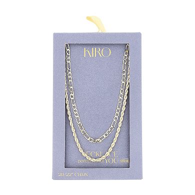 KIRO 14k Gold Plated Rope & Figaro Layered Chain Necklace