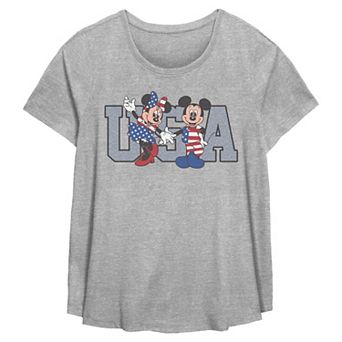 Disney's Mickey Mouse And Minnie Mouse USA Americana Plus Size Flowy Graphic Tee