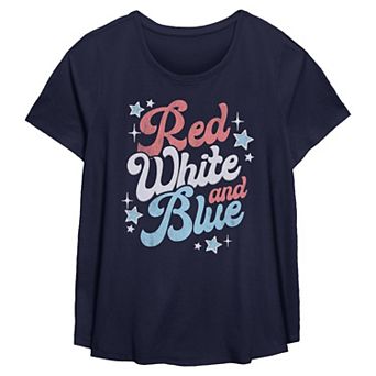 Plus Size Red White And Blue Stars Americana Flowy Graphic Tee
