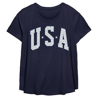 Plus Size Floral Print USA Americana Flowy Graphic Tee