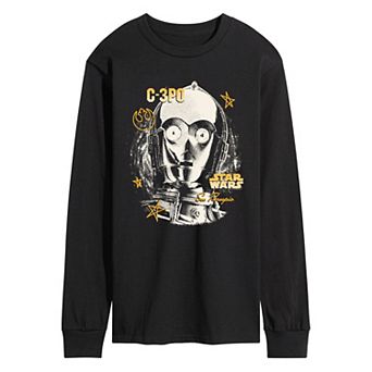 Men's Star Wars C-3PO Head Portrait Long Sleeve Graphic Tee