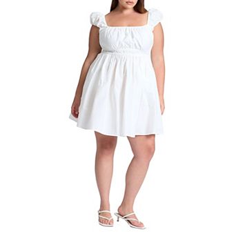 ELOQUII Women's Plus Size Poplin Flare Mini Dress
