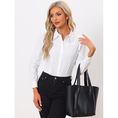 Women's 2 Packs Leotard Shirts for Women Collared Business Button Down Long Sleeves Bodysuit Tops