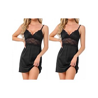 2 pc Women's Satin Lingerie Silky Nightgowns Lace Babydoll Slip Nightie Bridal Chemise Pajama Dress